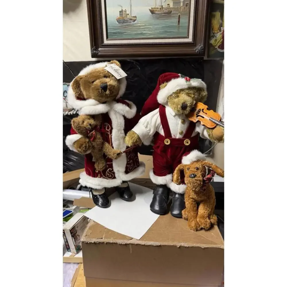 Holiday Elegance Christmas Bear Couple 22” Plush Figurines w Dogs Decor‎